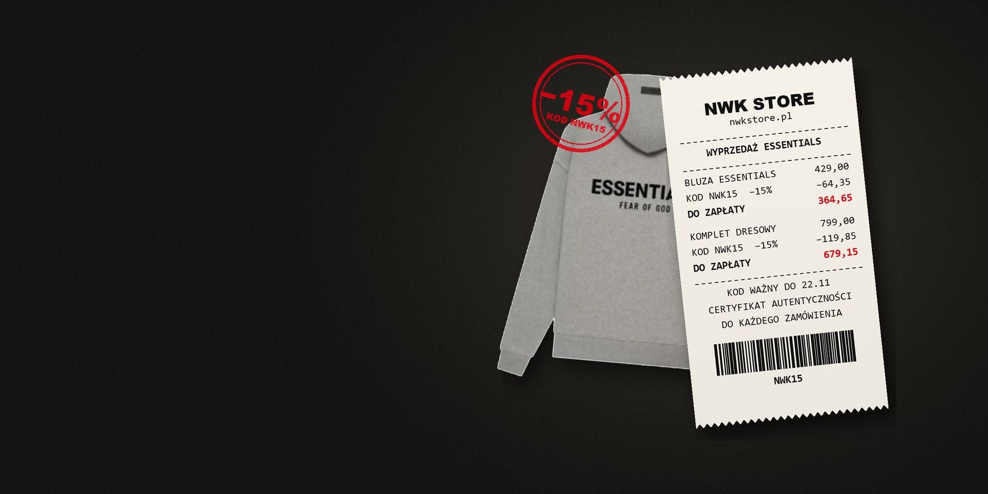 Bluza Essentials Fear of God i paragon NWK Store z kodem NWK15: −15%