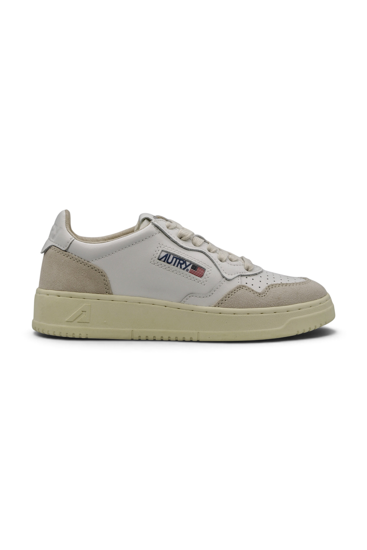 Autry Medalist Leather Low White Beige Suede (Women's) (AULW LS33)