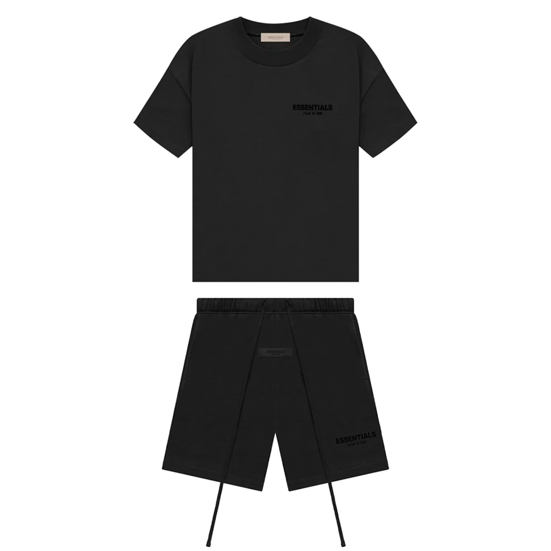 Letni set Essentials Fear of God Stretch Limo — koszulka i szorty w grafitowej czerni