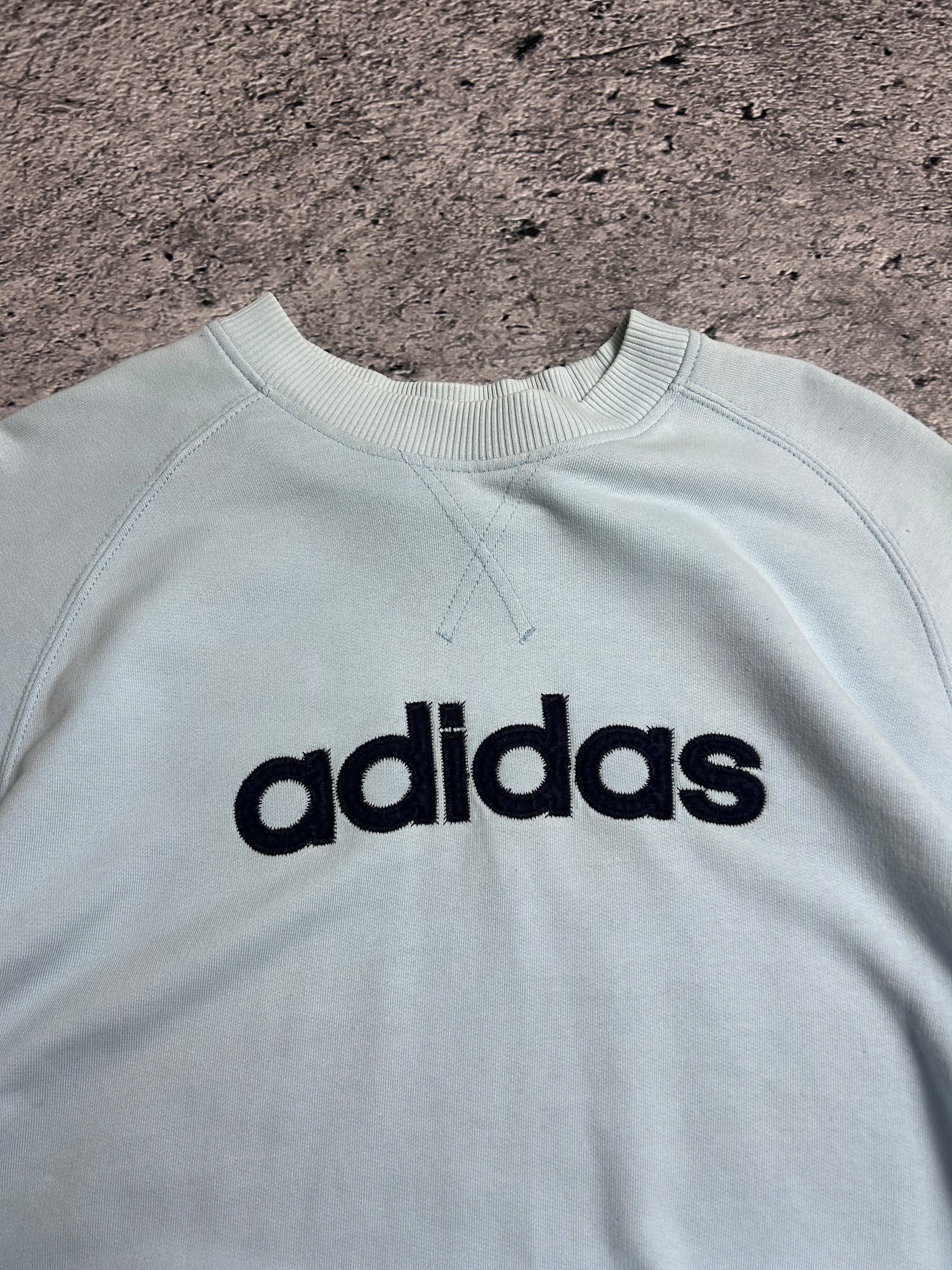 Vintage Damska Błękitna Bluza Crewneck Adidas Central Spellout Logo Rozmiar L