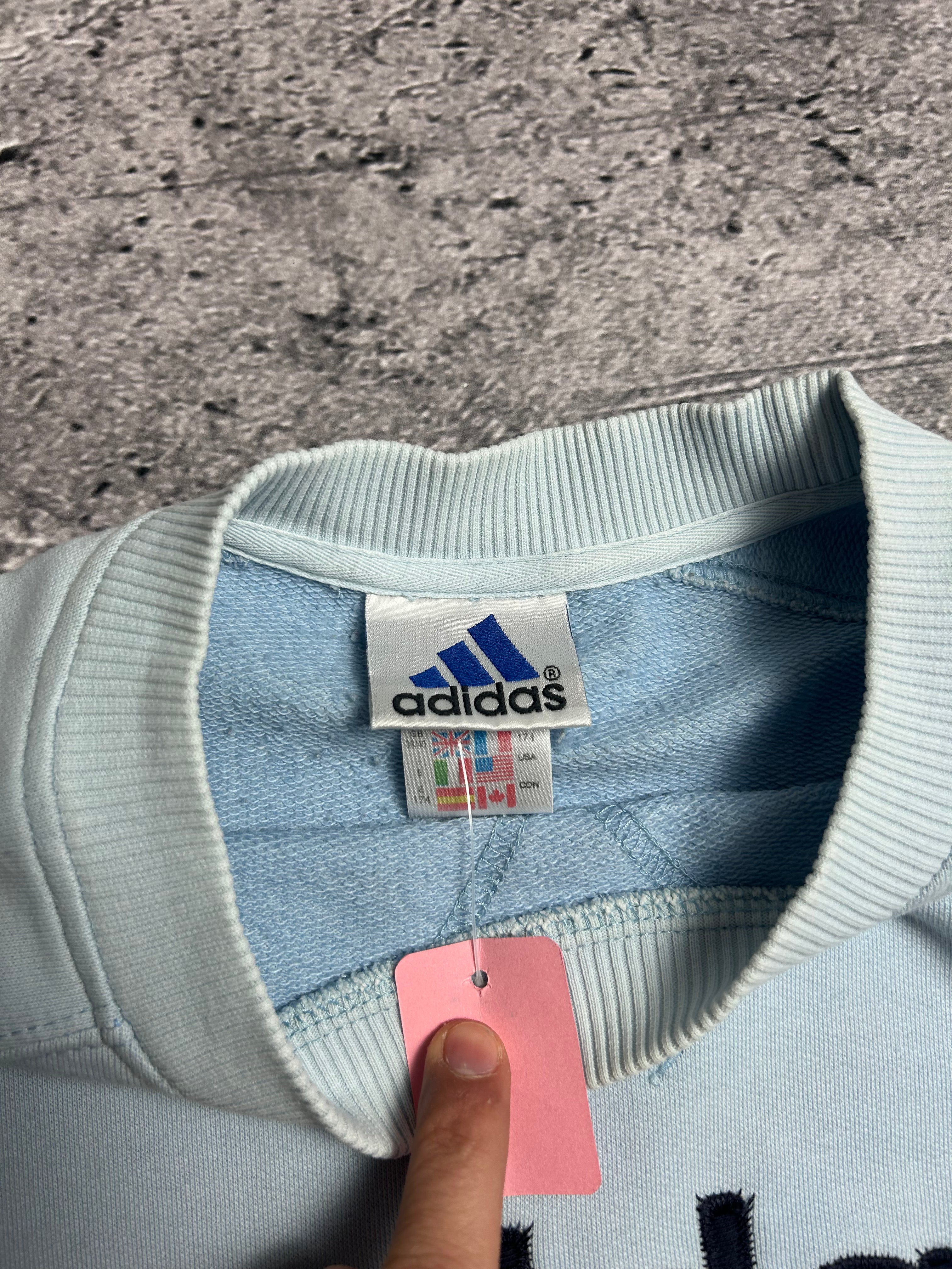 Vintage Damska Błękitna Bluza Crewneck Adidas Central Spellout Logo Rozmiar L