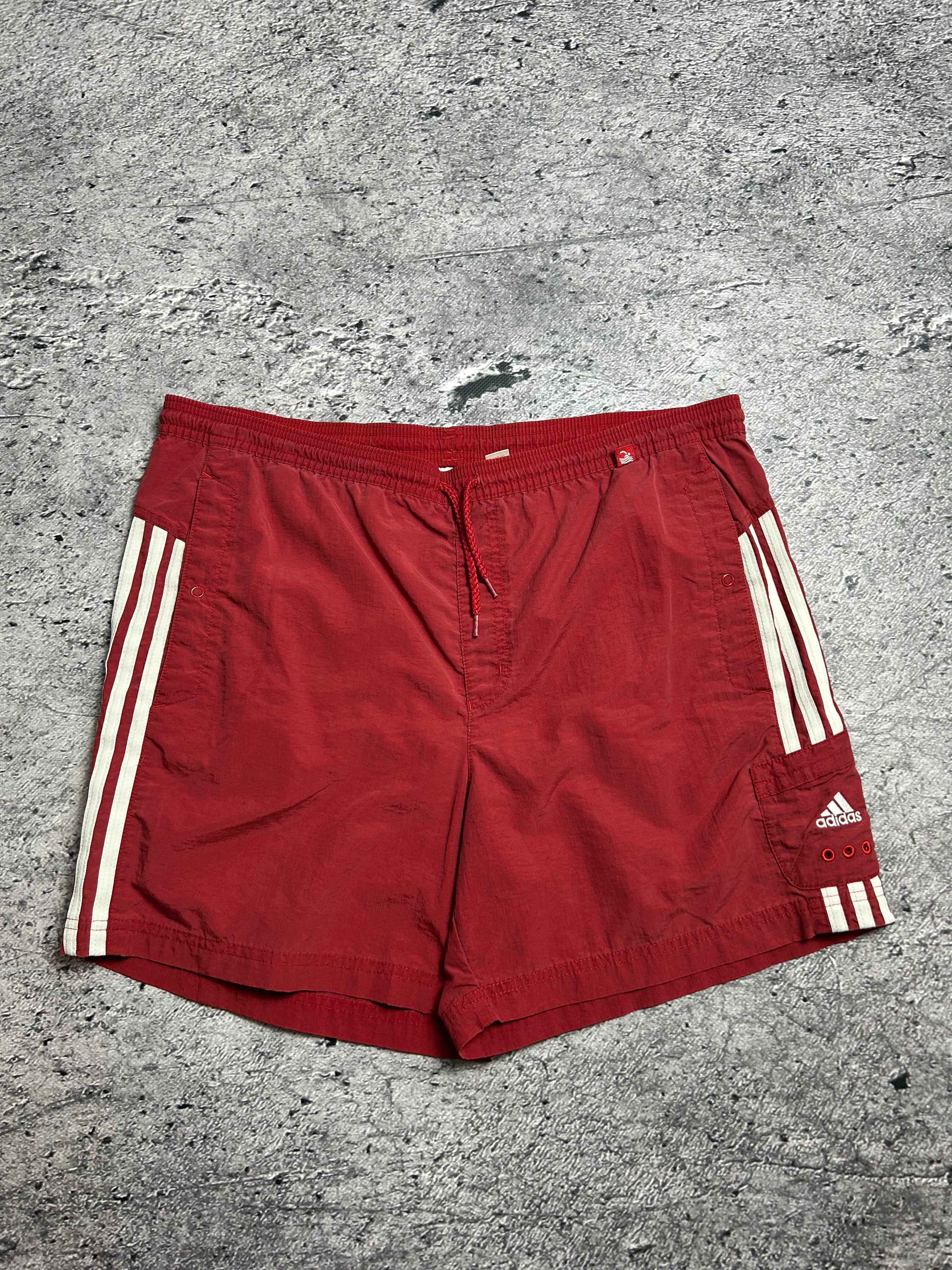 Vintage Czerwone Shorty Adidas 00-10s 3 Paski Rozmiar M