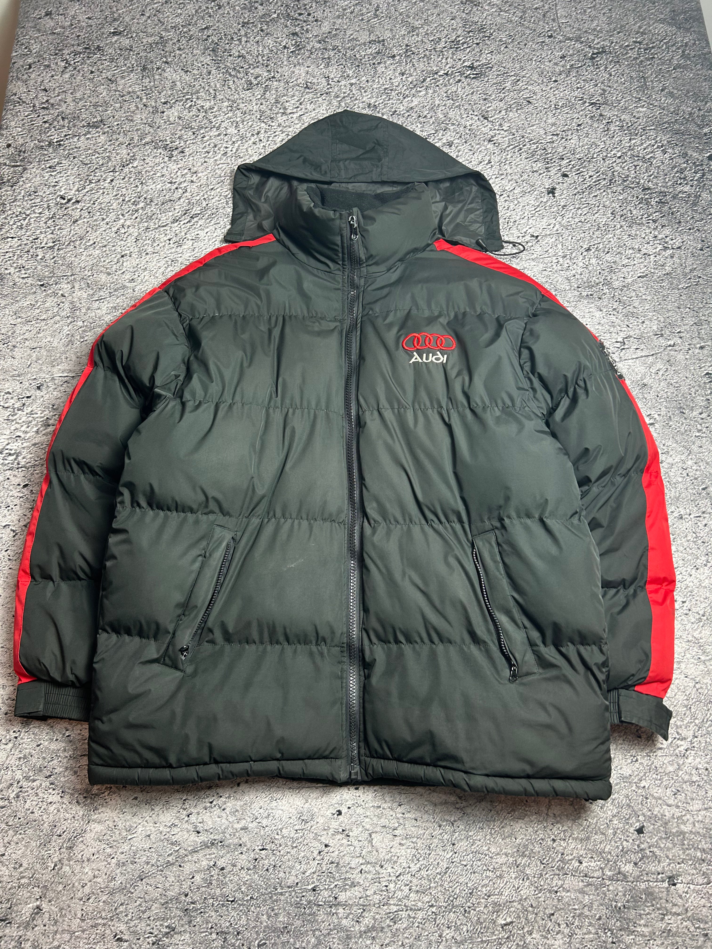 Vintage Grand Prix Audi Puffer Jacket Racing Rozmiar XXL