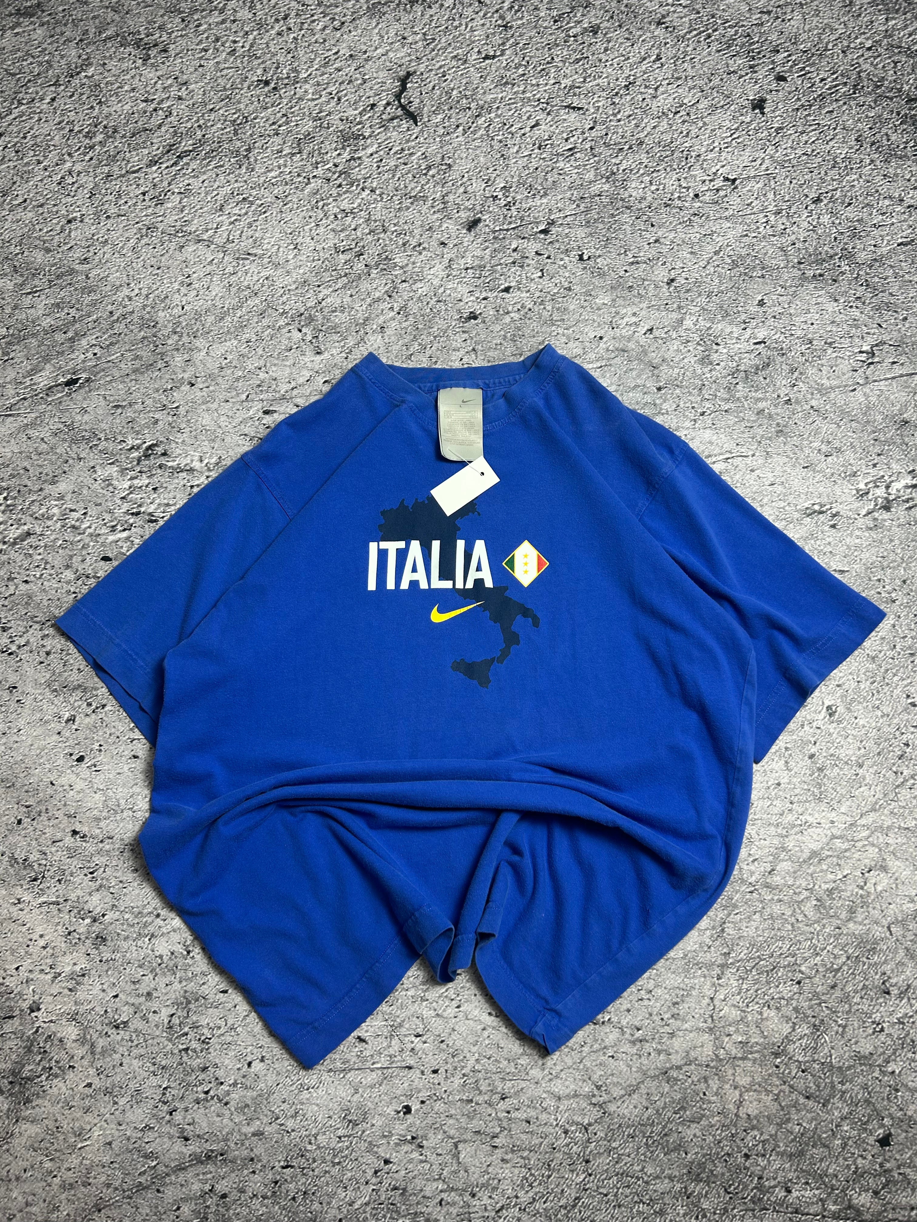 Vintage Nike Niebieski T-shirt Italia 00s Body Print Rozmiar L