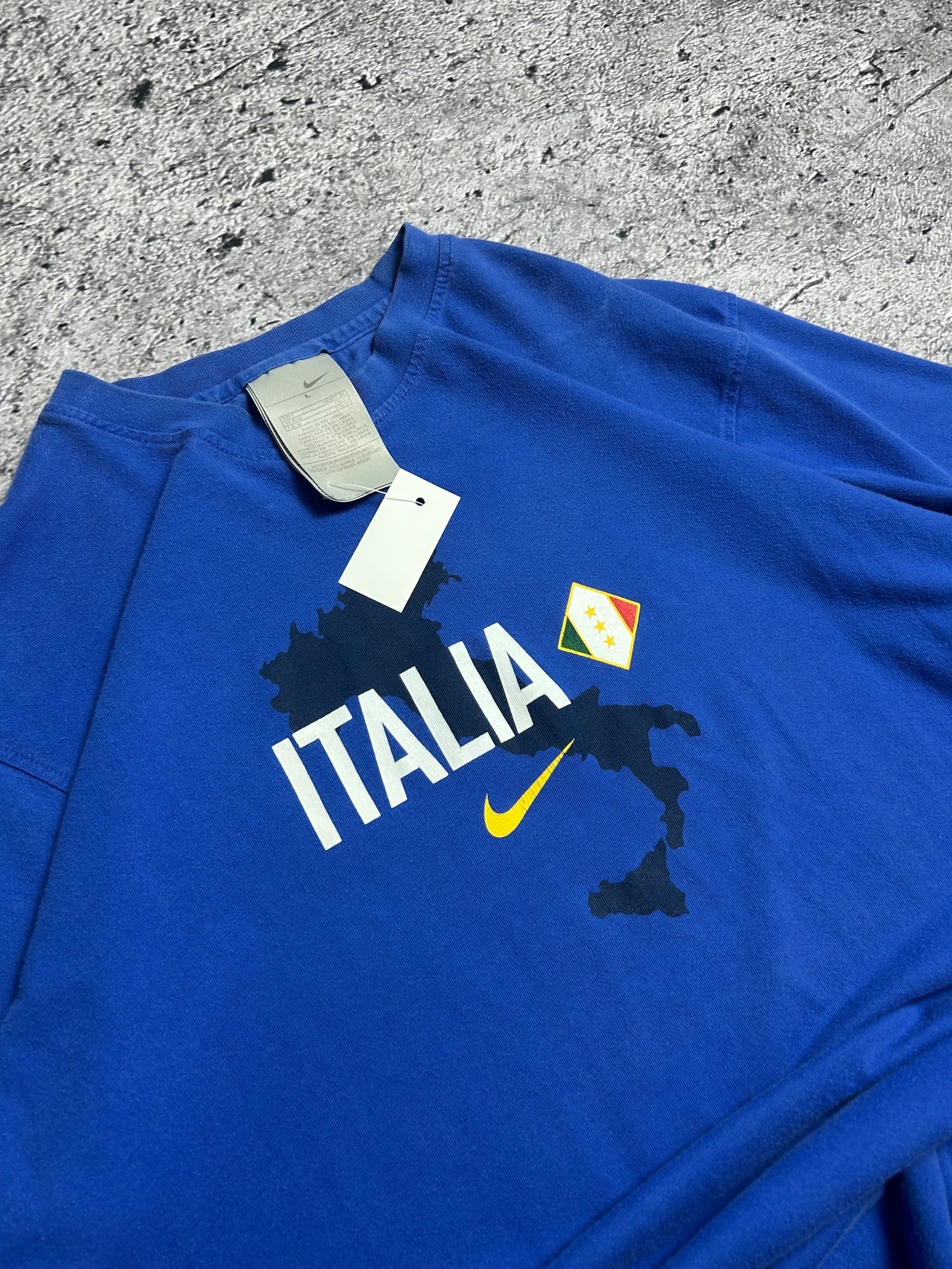 Vintage Nike Niebieski T-shirt Italia 00s Body Print Rozmiar L