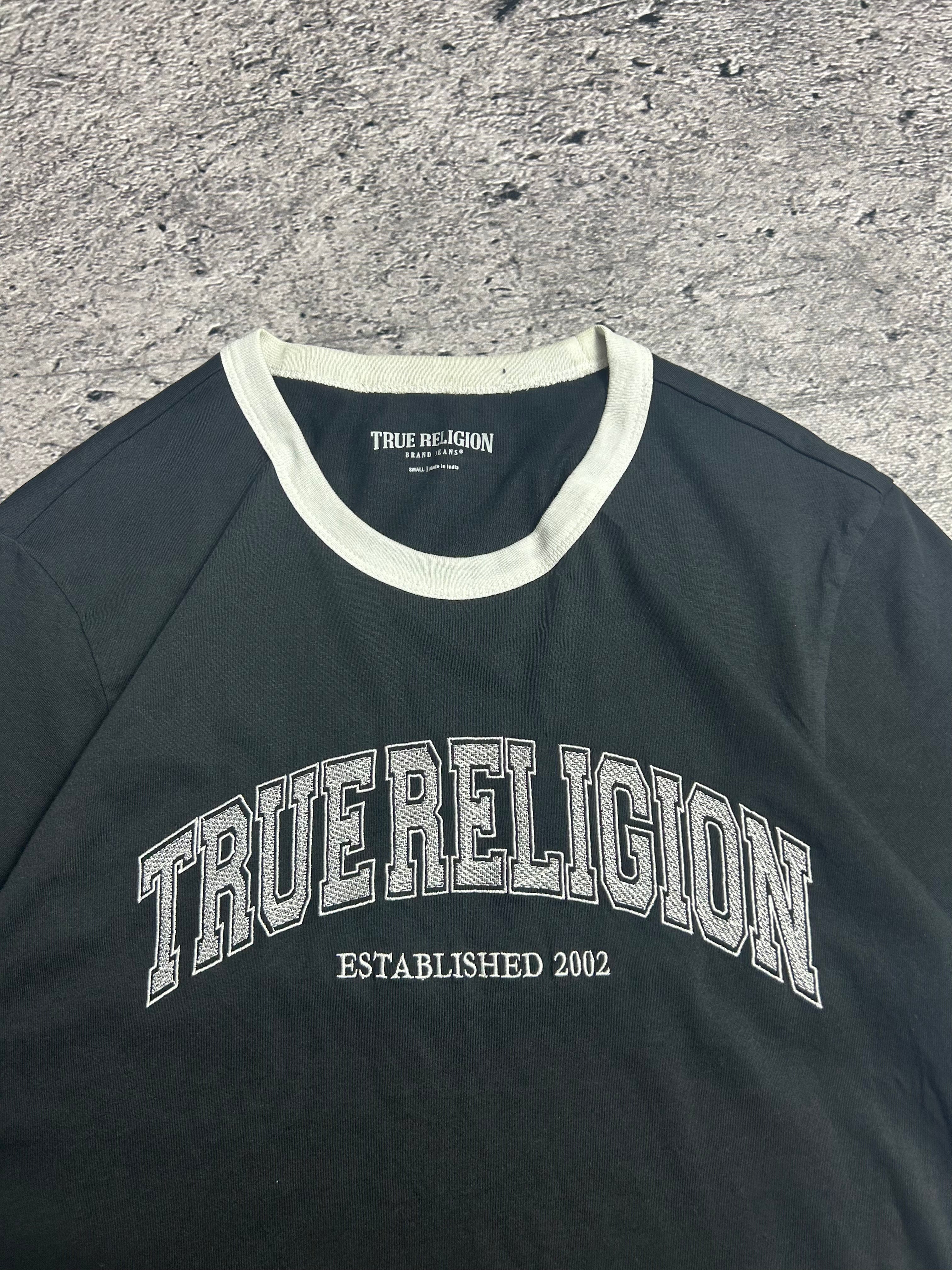 Czarna Koszulka T-Shirt True Religion Embroidery Ringer Logo Rozmiar L