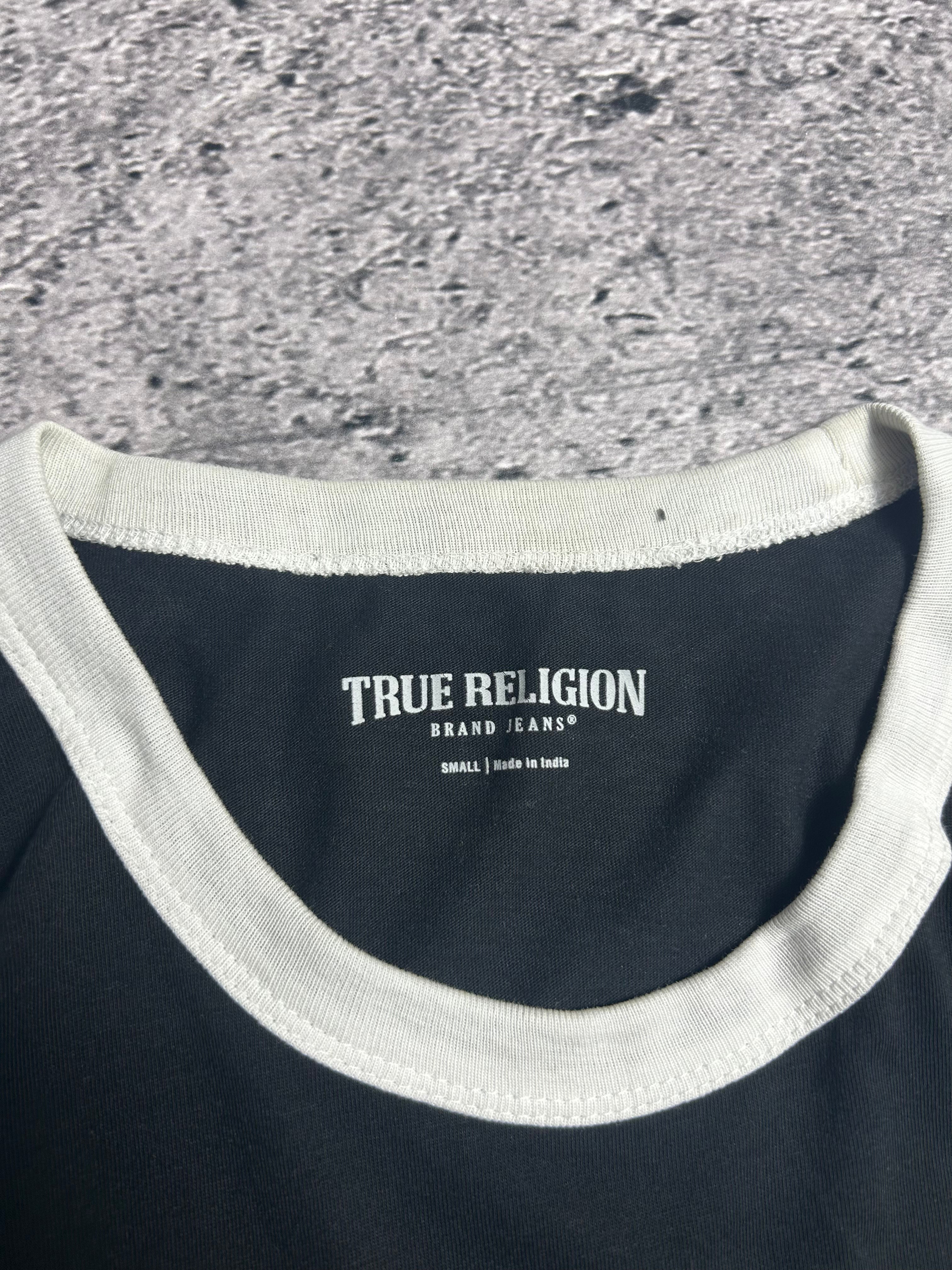 Czarna Koszulka T-Shirt True Religion Embroidery Ringer Logo Rozmiar L