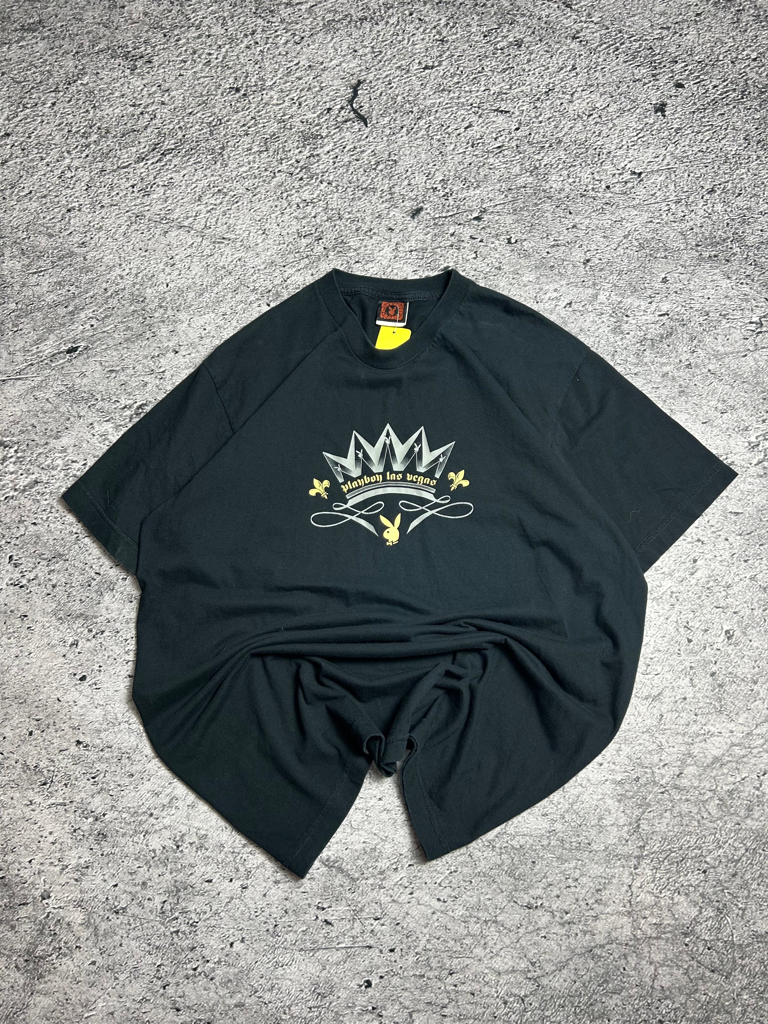 Vintage Czarna Koszulka T-Shirt Playboy Y2K Style Rozmiar L