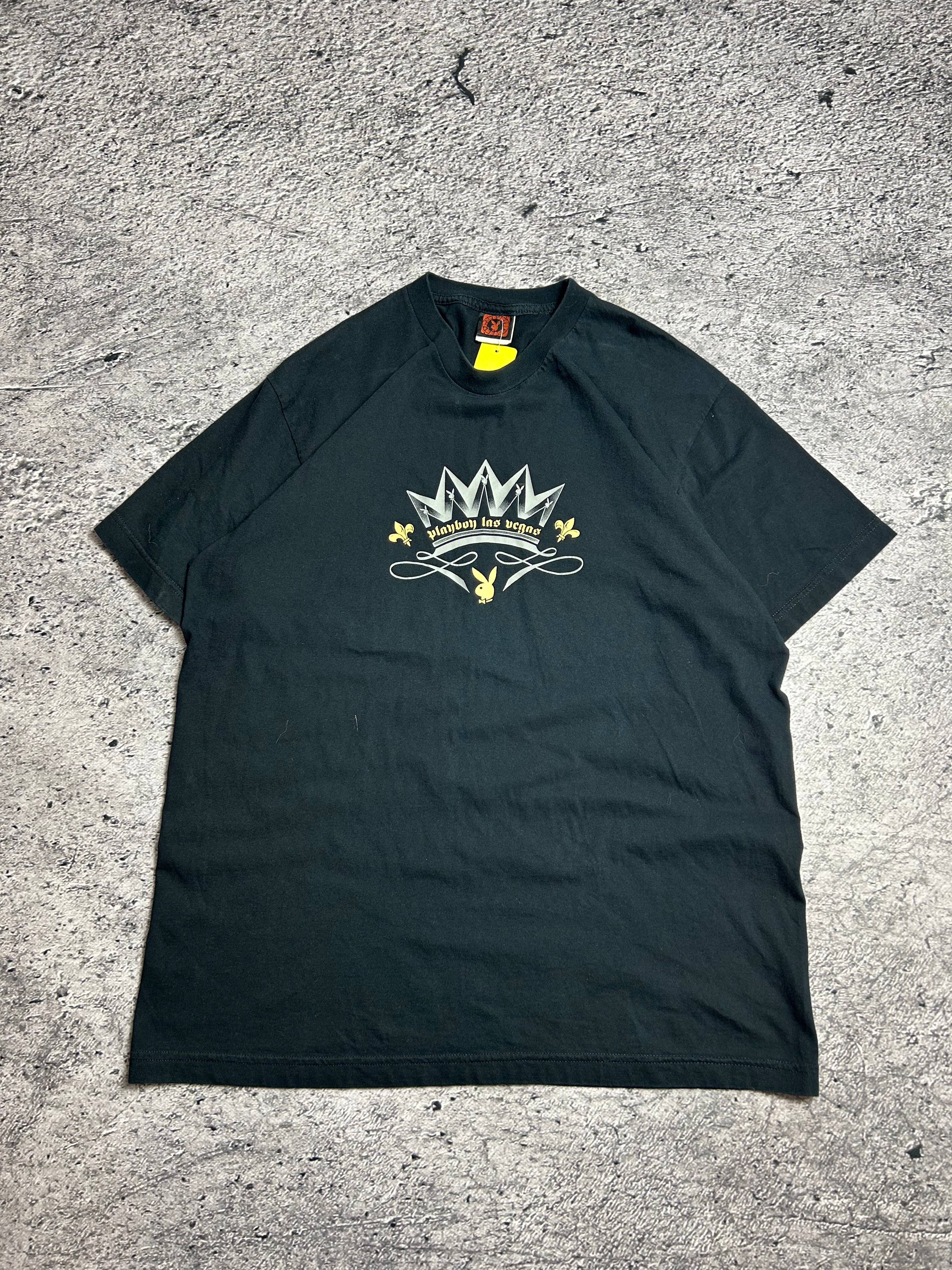Vintage Czarna Koszulka T-Shirt Playboy Y2K Style Rozmiar L