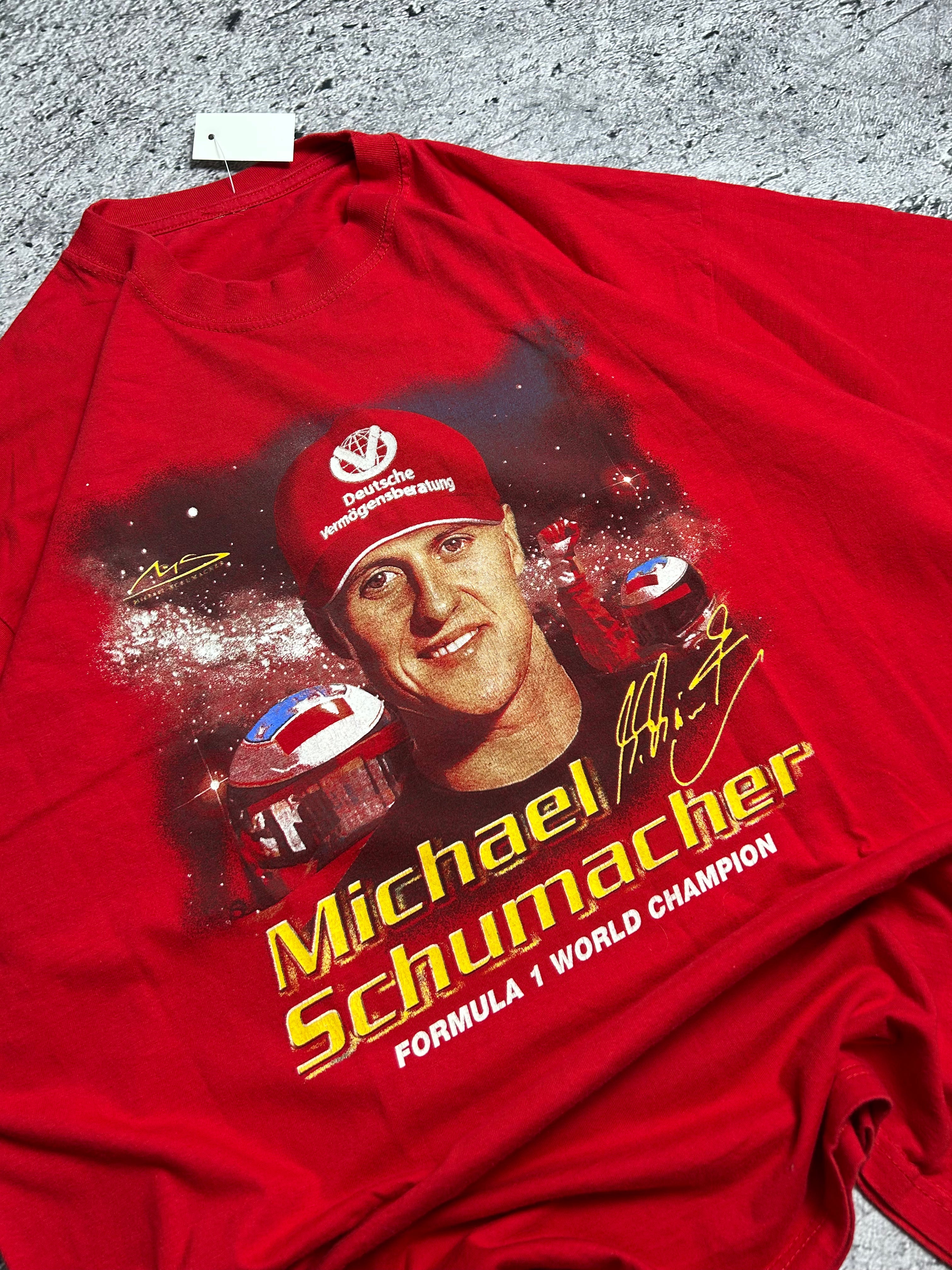 Vintage 00s Michael Schumacher Czerwona Koszulka T-shirt Rozmiar XL