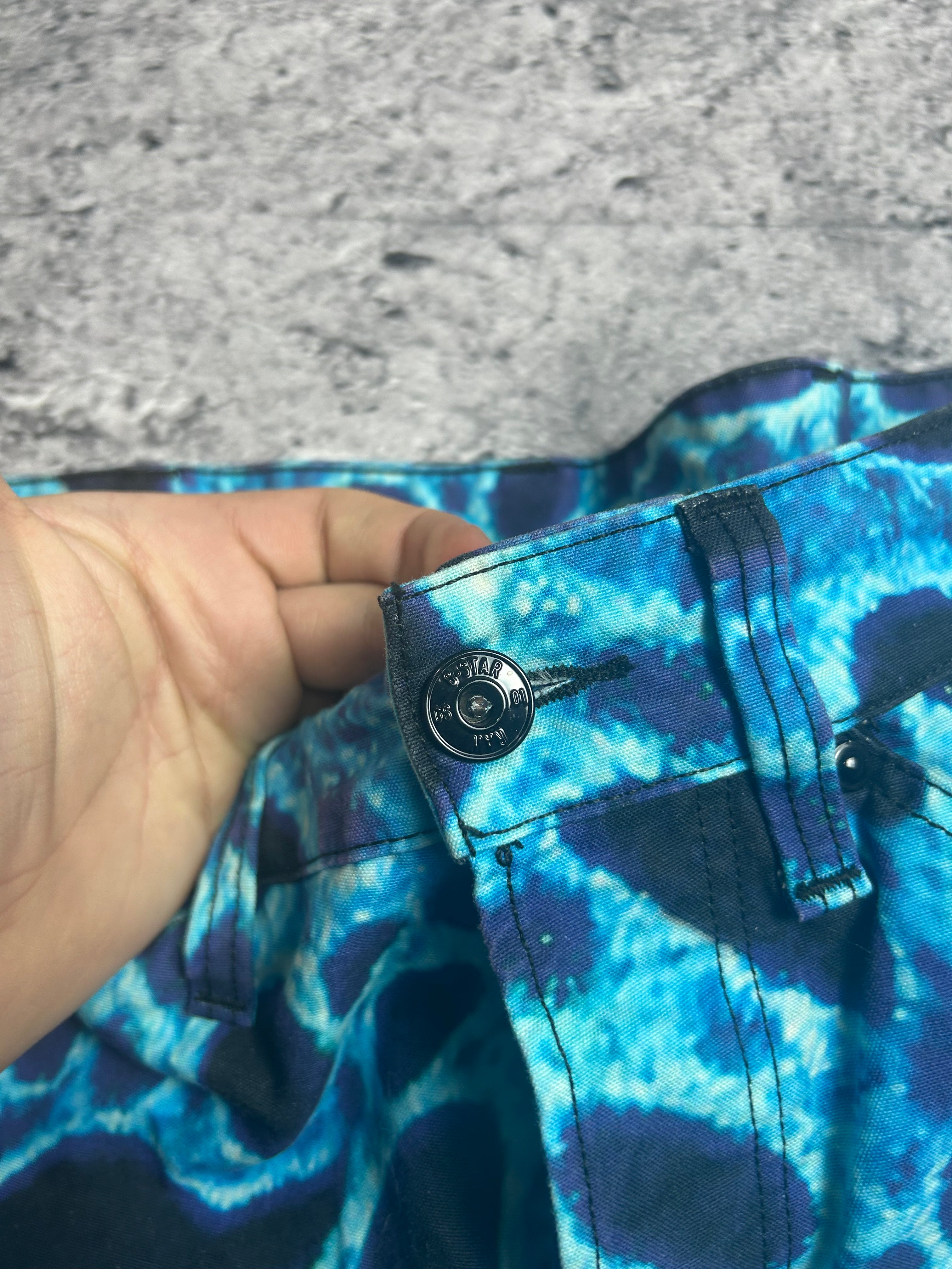 Niebiesko Czarne Camo Jeansy Raw W27 Y2K Style