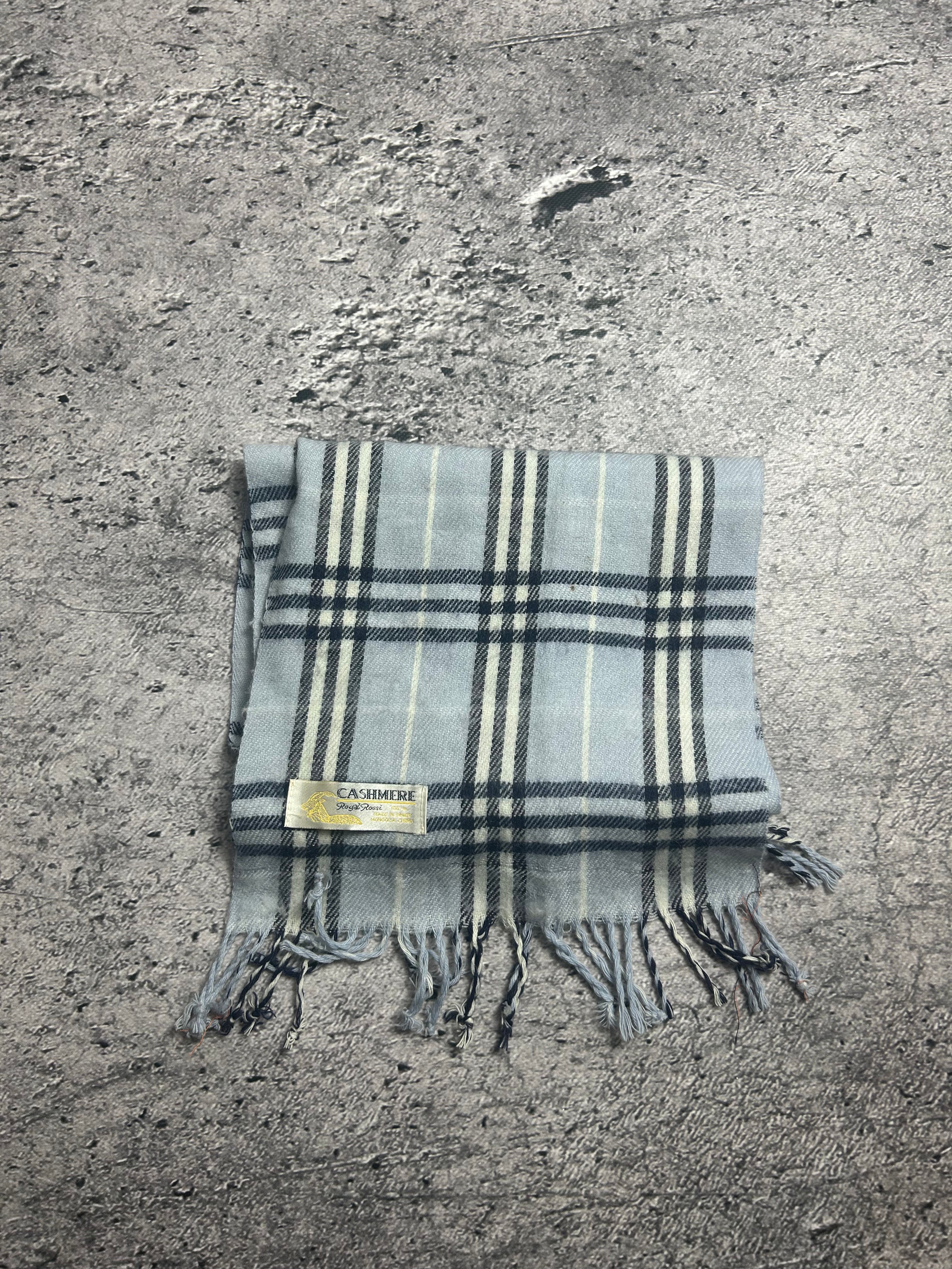 Niebieski Szalik w Krate Burberry Style 100% Kaszmir