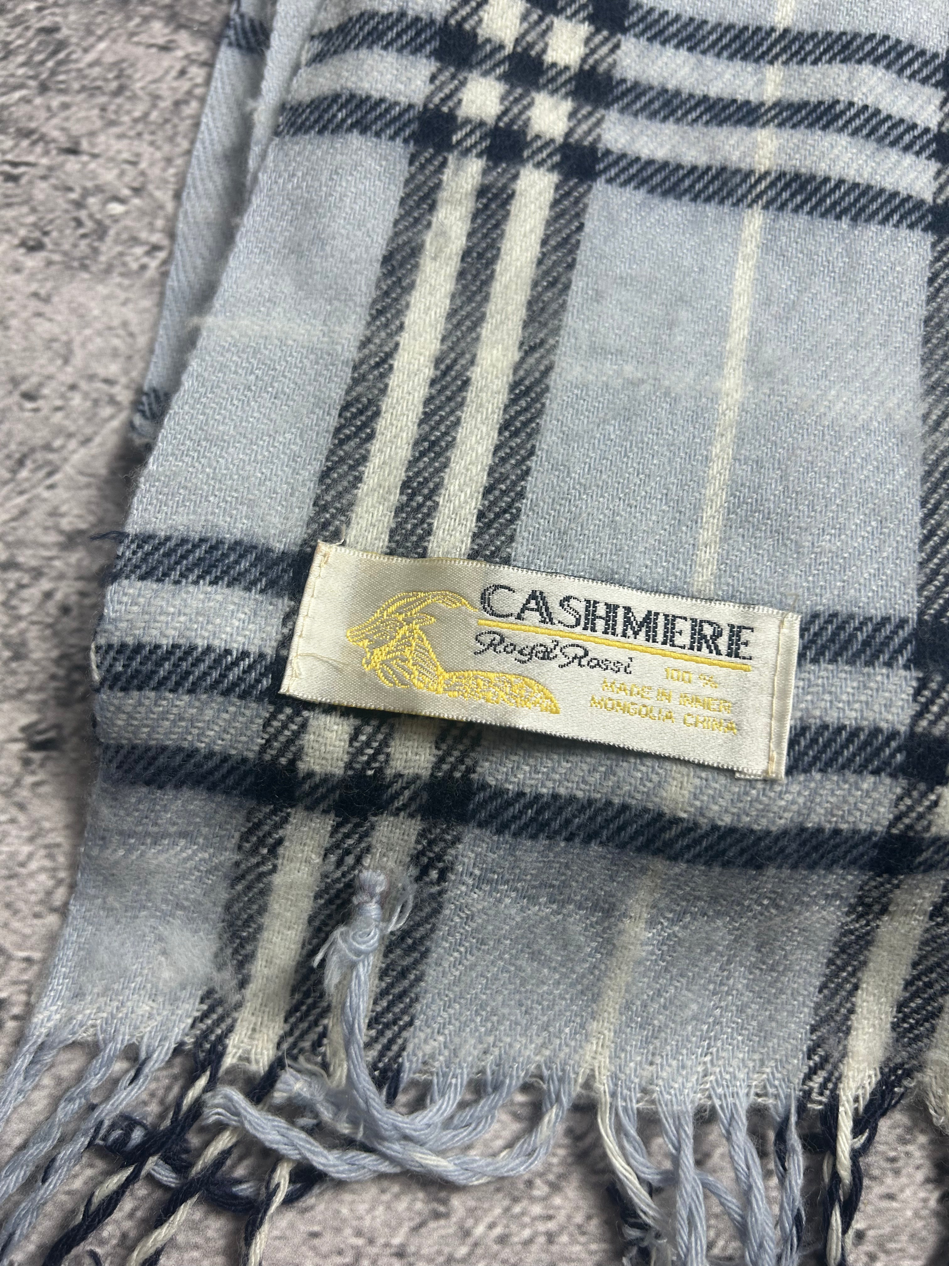 Niebieski Szalik w Krate Burberry Style 100% Kaszmir