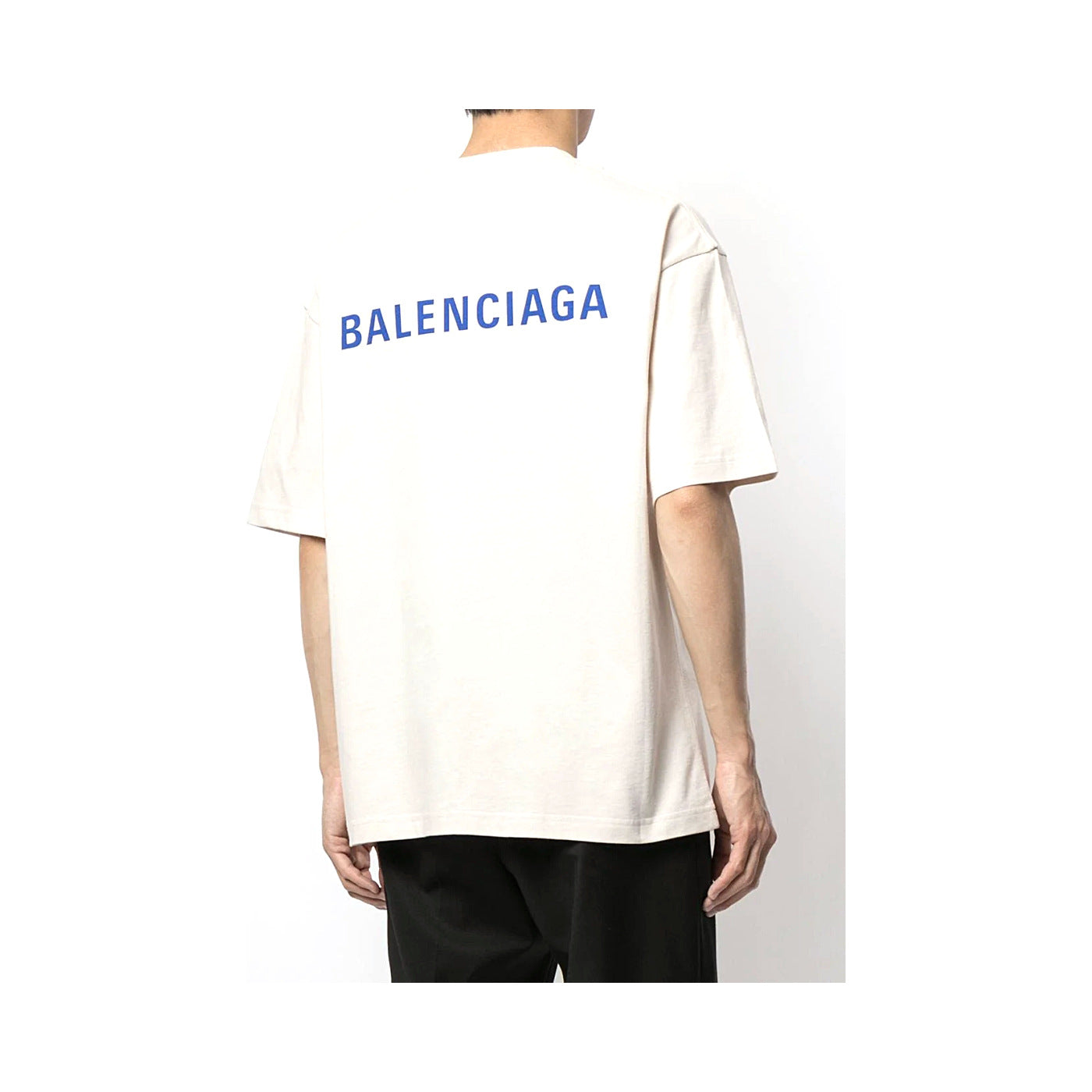 Koszulka Balenciaga Logo oversize kremowa — tył z dużym logotypem
