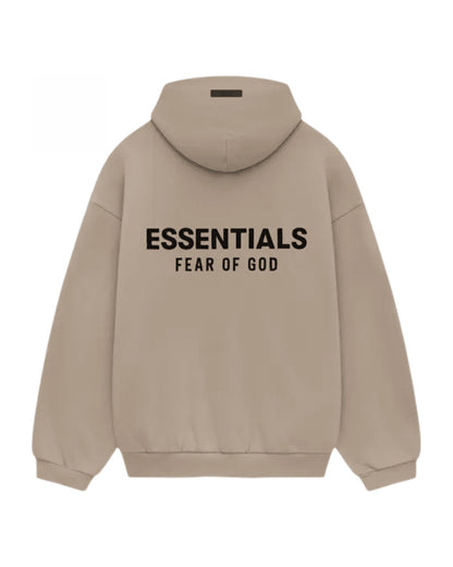 Bluza Essentials Fear of God Fleece II Hoodie Desert Sand — tył z napisem