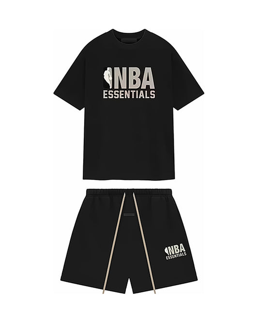 Letni set Essentials Fear of God NBA Black Dark Logo — koszulka + szorty — obie części