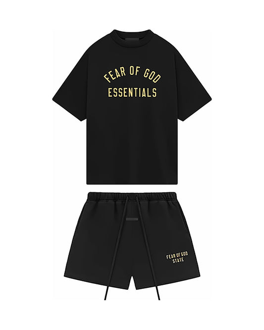 Letni set Essentials Fear of God State Black — koszulka + szorty — obie części