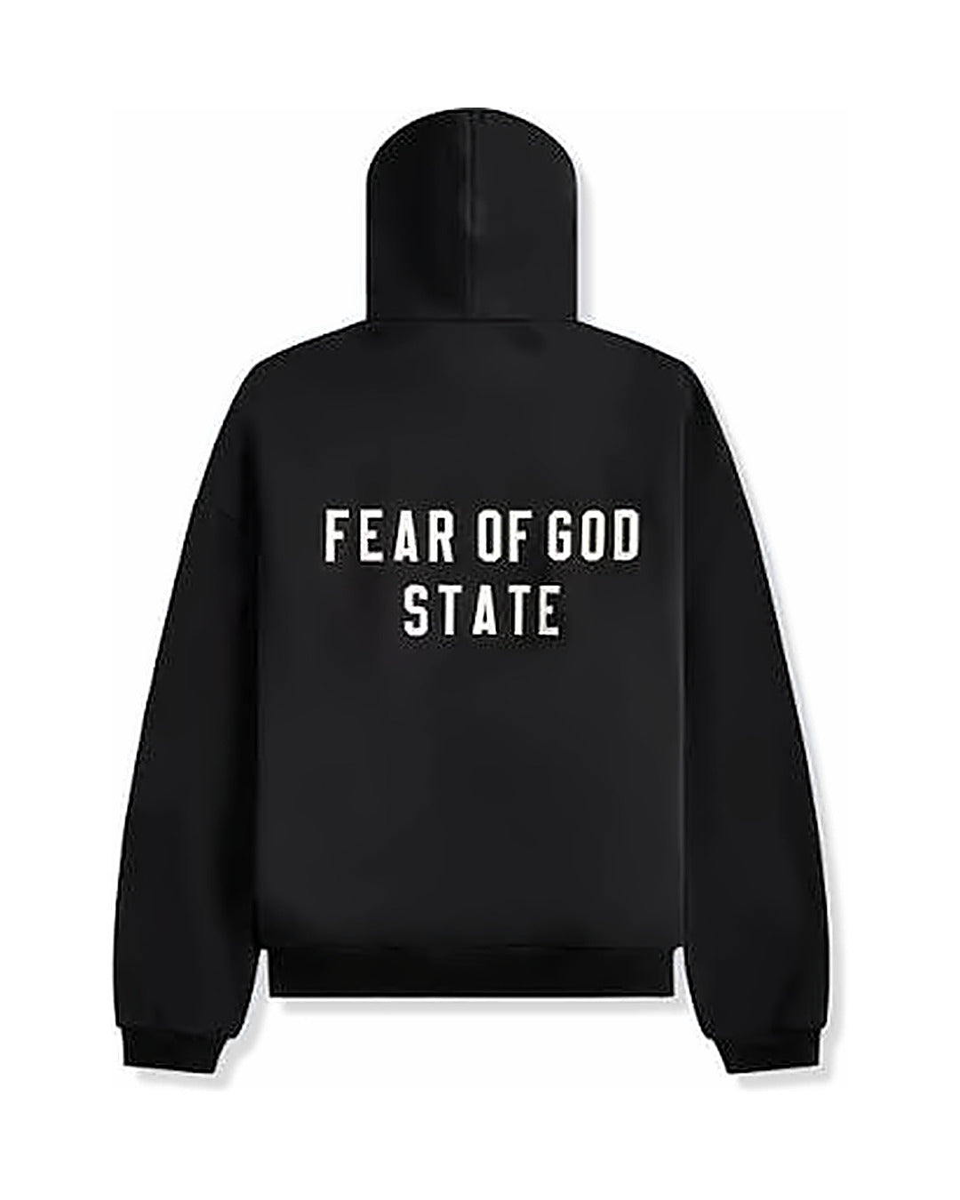 Bluza rozpinana Essentials Fear of God FW24 Heavy Fleece Zip-Up Black — tył z napisem State
